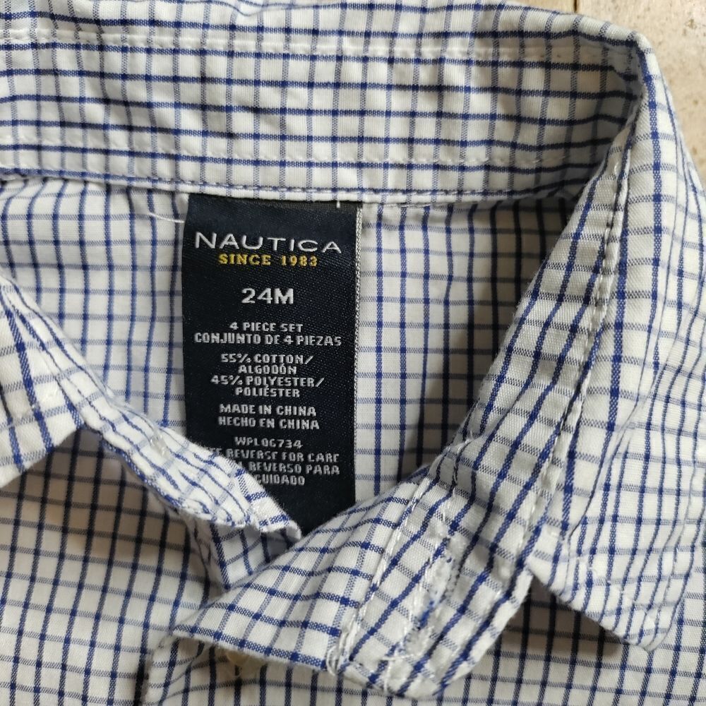 Nautica dress shirt 24 months blue button down plaid cotton spring Easter - Picture 2 of 4